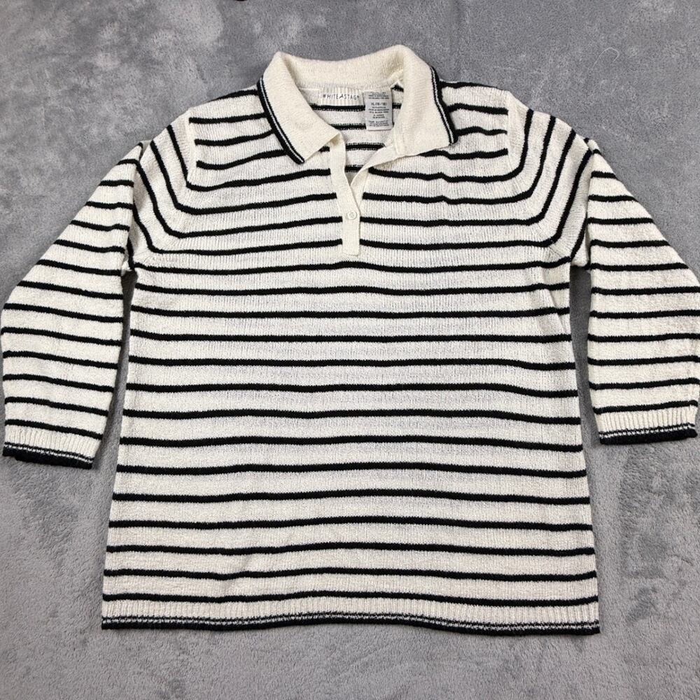 White Stag Womens Striped Polo Sweater Knit Top XL Black White‎